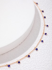 imoli 1pc Simple Alloy Tassel Chain Necklace Choker With Rhinestone Decoration, Perfect Gift For Dating (Rhinestone Numbers Vary) - Blue - View 4