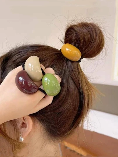 4pcs Women Geometric Decor Casual Hair Tie For Daily Life,Hair Accessories,Ponytail ,Hair Elastics,Hair Rope,Hair Ties Ponytail Holders Head Accessories