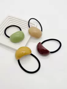 4件装女士几何装饰休闲发圈，日常发饰，马尾辫，发圈，发绳，发带，马尾辫发圈，头饰 - 彩色 - 查看 7