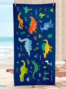 1入組卡通恐龍圖案沙灘巾，超細纖維矩形旅行沙灘巾，適合游泳、潛水、夏季 - 彩色 - 查看 2