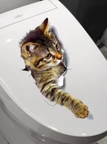 1pc Cat Print Toilet Lid Sticker - Multicolor - View 1
