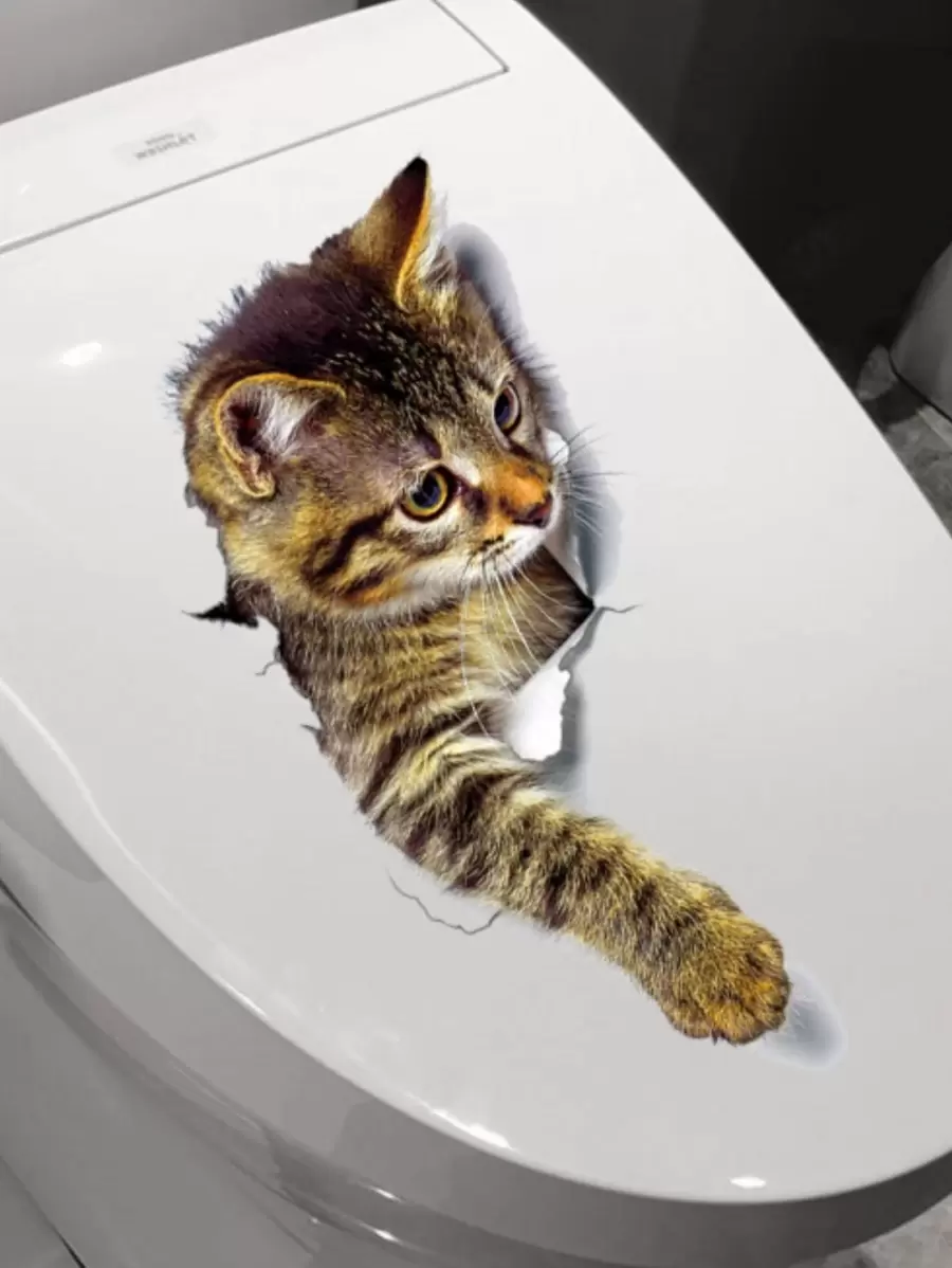 1pc Cat Print Toilet Lid Sticker - Multicolor - View 1
