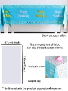 1pc English Printed Disposable Oil-Proof Waterproof Tablecloth, Birthday Party Tableware, Christmas - Blue - View 7