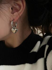 1 Đôi Bông Tai Hình Trái Tim Kim Loại Sang Trọng Dành Cho Nữ, Thiết Kế Độc Đáo Dành Cho Các Cặp Đôi, Hoàn Hảo Cho Ngày Đêm - Bạc - Xem 5