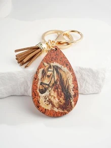Horse Pattern Water-drop & Tassel Charm Keychain - Multicolor - View 1