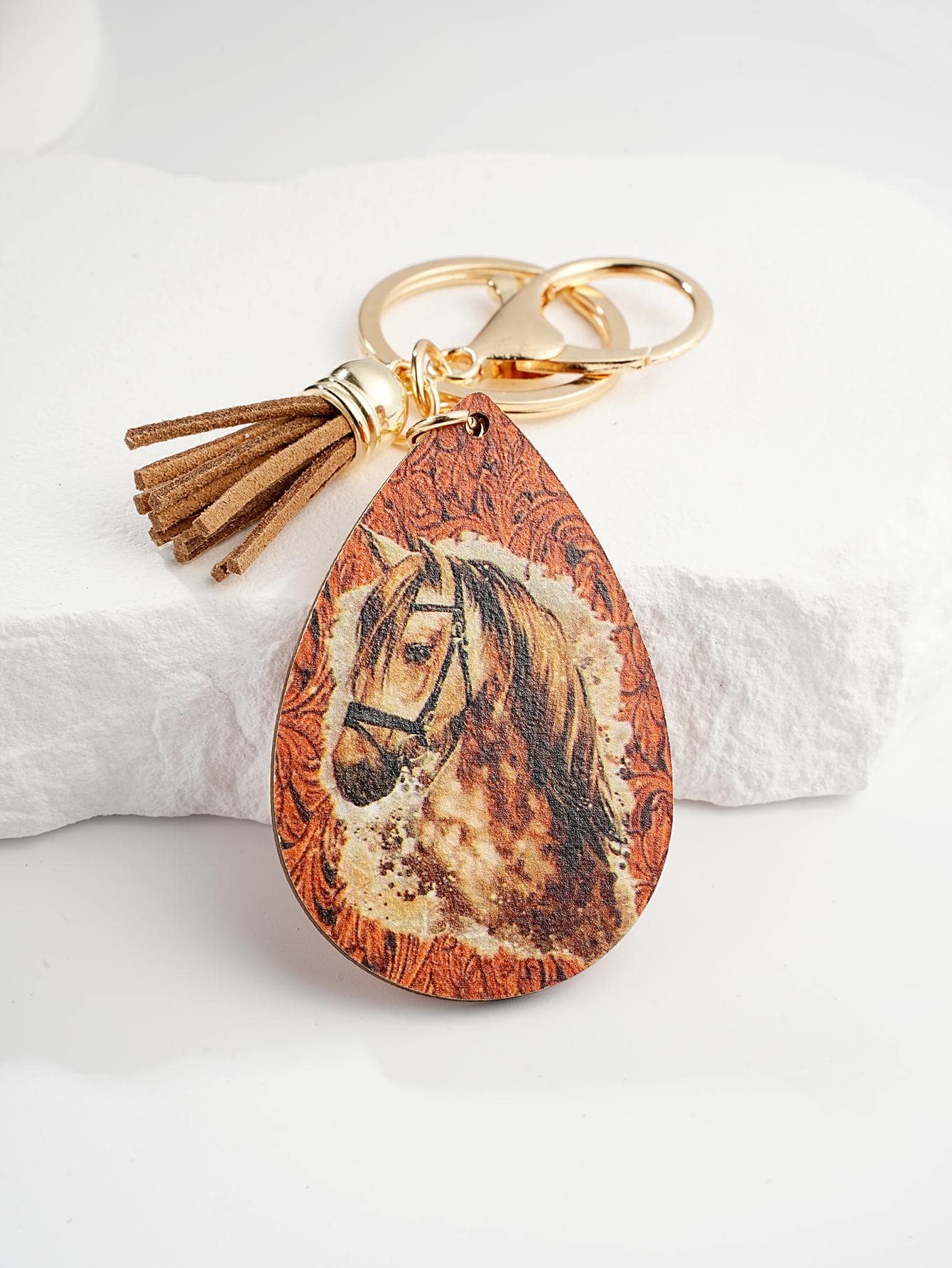 Horse Pattern Water-drop & Tassel Charm Keychain - Multicolor - View 1