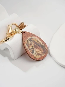 Horse Pattern Water-drop & Tassel Charm Keychain - Multicolor - View 3