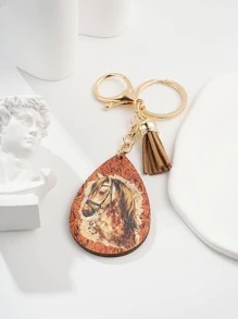 Horse Pattern Water-drop & Tassel Charm Keychain - Multicolor - View 5