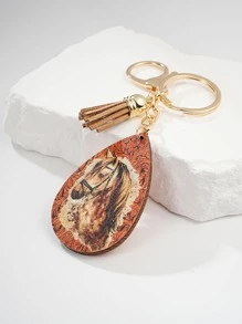 Horse Pattern Water-drop & Tassel Charm Keychain - Multicolor - View 6