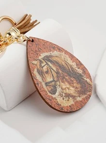 Horse Pattern Water-drop & Tassel Charm Keychain - Multicolor - View 2