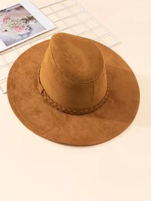 Sombrero fedora con diseño trenzado - Caqui - Ver 3