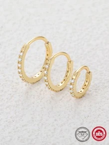 3 cái/bộ Châu Âu và Americana Thời Trang Đơn Giản Moissanite Đá Garnet Cổ Điển 6/8/10mm Huggie Bạc Đôi Khuyên Tai Vòng - Vàng - Xem 2