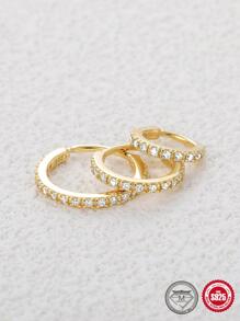 3 cái/bộ Châu Âu và Americana Thời Trang Đơn Giản Moissanite Đá Garnet Cổ Điển 6/8/10mm Huggie Bạc Đôi Khuyên Tai Vòng - Vàng - Xem 6