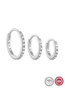 Cái/bộ Đơn Giản & Thời Trang Nguyên Chất Moissanite Kim Cương Giả Cổ Điển Đa Năng 6/8/10 MM Bạc Đôi Khuyên Tai Vòng - Bạc - Xem 3