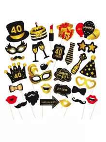 30pcs Black Gold Photobooth Prop For 16th,18th,21st,30th,40th,50th,60th Birthday Black Theme Men Party Decorations - Multicolor - View 1