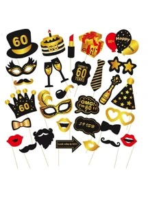 30pcs Black Gold Photobooth Prop For 16th,18th,21st,30th,40th,50th,60th Birthday Black Theme Men Party Decorations - Multicolor - View 7