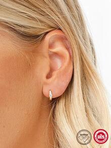 1pair European and Americana Style Simple Single Moissanite Cubic Zirconia Classic All-Match Silver Hoop Earrings For Women's Wedding Jewelry - Gold - View 3