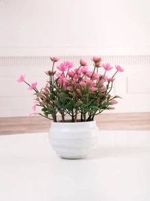1 pieza artificial maceta rosado de plástico Flor falsa con Olla para casa adorno - Rosa - Ver 2