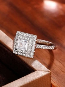 1 PC Pretty Cubic Zirconia Ring For Women For Valentine'S Day Gift Wedding Engagement Anniversary Party Jewelry - Silver - View 3