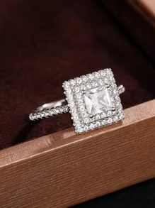 1 PC Pretty Cubic Zirconia Ring For Women For Valentine'S Day Gift Wedding Engagement Anniversary Party Jewelry - Silver - View 4