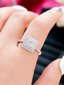 1 PC Pretty Cubic Zirconia Ring For Women For Valentine'S Day Gift Wedding Engagement Anniversary Party Jewelry - Silver - View 7