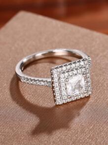 1 PC Pretty Cubic Zirconia Ring For Women For Valentine'S Day Gift Wedding Engagement Anniversary Party Jewelry - Silver - View 6