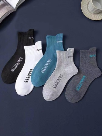 5雙字母圖案吸汗競技襪子