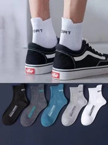 5pairs Letter Graphic Sweat-absorbent Athletic Socks - Multicolor - View 3