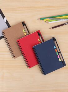1pc Solid Color Spiral Notebook With Index Sticky Note & 1pc Pen, Simple Portable Multi-purpose Journal Notebook For School, Student, Office - Blue - View 6