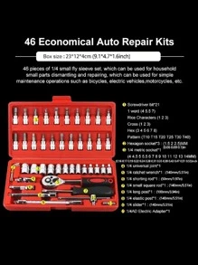 46pcs Car Repair Tool Kit, Ratchet Torque Wrench Spanner Screwdriver Socket Set Combo Tools Kit Bicycle Auto Repairing Tool Mechanic Tool Set - Black - View 2