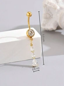 1 Giọt Nước Mặt Dây Chuyền Đính Đá Cubic Zirconia Bụng Nhẫn Y2K Thép Không Gỉ Không Gây Dị Ứng Trang Sức Khuyên - Vàng - Xem 5