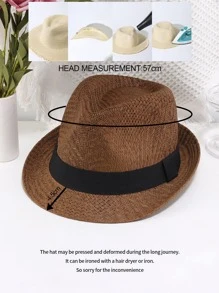 1入組女士雙色透氣波西米亞草編帽適用於戶外遊玩 - 棕色 - 查看 2