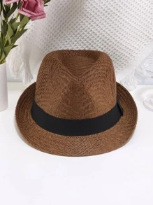1入組女士雙色透氣波西米亞草編帽適用於戶外遊玩 - 棕色 - 查看 3