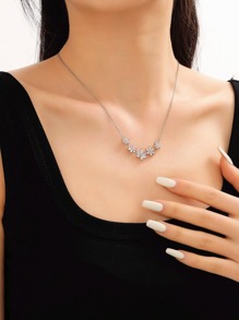 Hihho Vòng cổ trang trí hoa rhinestone - Bạc - Xem 1