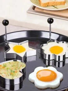 5 piezas Anillo para freír huevo de acero inoxidable huevo moderno con corazón & con diseño floral para casa - Plateado - Ver 1