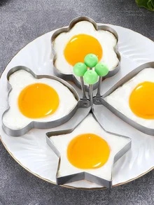 5 piezas Anillo para freír huevo de acero inoxidable huevo moderno con corazón & con diseño floral para casa - Plateado - Ver 2