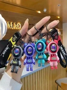 1pc Men Letter & Bear Decor Móc khóa thời trang để trang trí chìa khóa - Xám - Xem 3