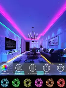 1 Dải đèn LED RGB thông minh có đèn LED 30/60/90/150 và điều khiển từ xa 24 phím + Điều khiển ứng dụng, 2 phương pháp điều khiển, thích hợp để trang trí phòng và tiệc - Nhiều màu - Xem 4