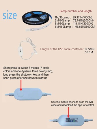 1入組3M/5M90/150LED應用程序和鈕扣控制RGB智能燈條適用於房間和派對裝飾用品
