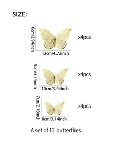 12 piezas papel con mariposa moderno 3d con abertura Pegatina de mariposa para casa - Dorado - Ver 4