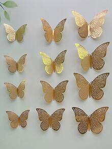 12 piezas papel con mariposa moderno 3d con abertura Pegatina de mariposa para casa - Dorado - Ver 3