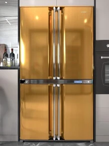 1pc PVC Cabinet Sticker, Modernist Gold Waterproof Oil-proof Refrigerator Sticker For Kitchen - Gold - View 1