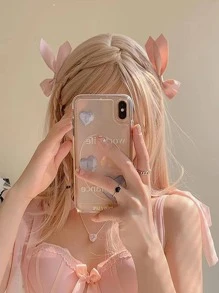 Cute 2pcs Women Bow Decor Fashionable Alligator Hair Clip For Hair Decoration For Back To School - Pink - View 1