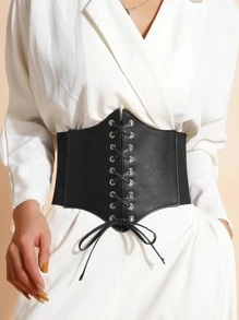 1pc Punk Women Grommet Lace Up Fashionable Corset Belt For Dress Decoration Or Gothic Costumes Party Look Elegant Halloween Waist Trainer Valentine's Day Valentines Accessories For Ladies For Dress Western Cowboy Cowgirl Country Wear Vintage Black Belt - Black - View 1
