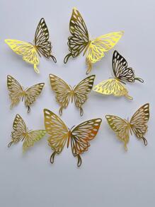 12pcs/set Paper Butterfly Sticker, Cute Hollow Out Self Adhesive 3D Butterfly Wall Decor For Home - Gold - View 3