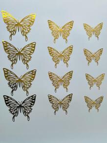 12pcs/set Paper Butterfly Sticker, Cute Hollow Out Self Adhesive 3D Butterfly Wall Decor For Home - Gold - View 5
