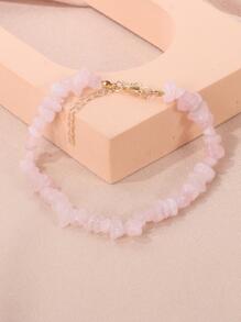 Stone Beaded Anklet - Pink - View 2