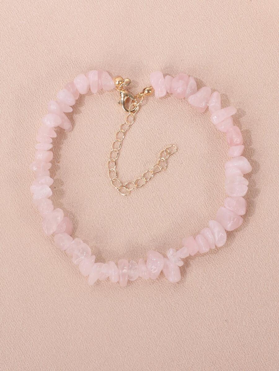 Stone Beaded Anklet - Pink - View 1