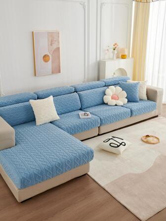 1pc Geometric Pattern Stretchy Sofa Seat Dust Cover, Modern Polyester Sofa Seat Dust Cover For Living Room