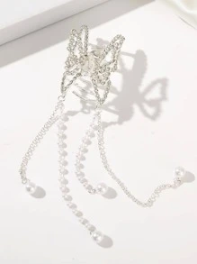 1 件女士仿珍珠和水钻装饰精致发夹，可作为礼物，优雅蝴蝶爪夹发夹发夹发夹发夹发夹，学校用品，学院，珍珠发饰秋冬度假装女士 - 銀色 - 查看 3